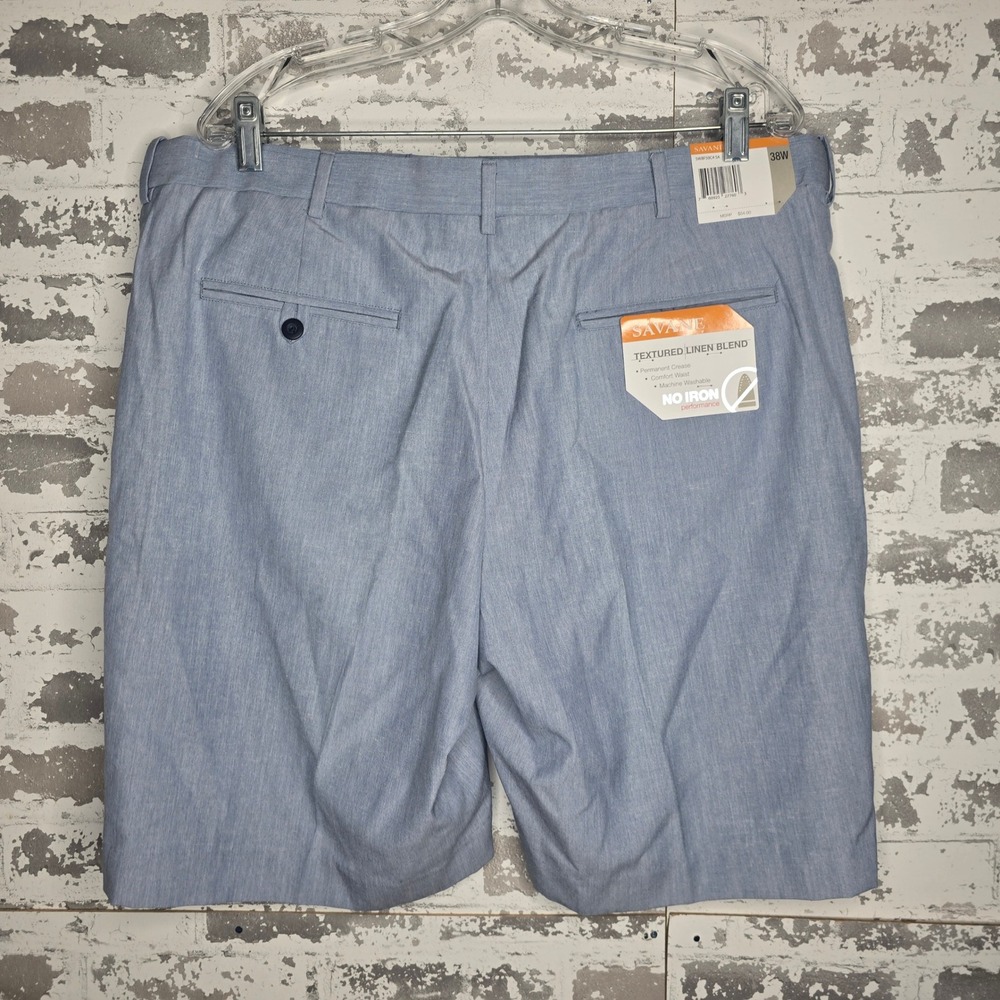 Savane Mens 38 Baby Blue Textured Linen Blend No Iron Performance Shorts‎ NEW